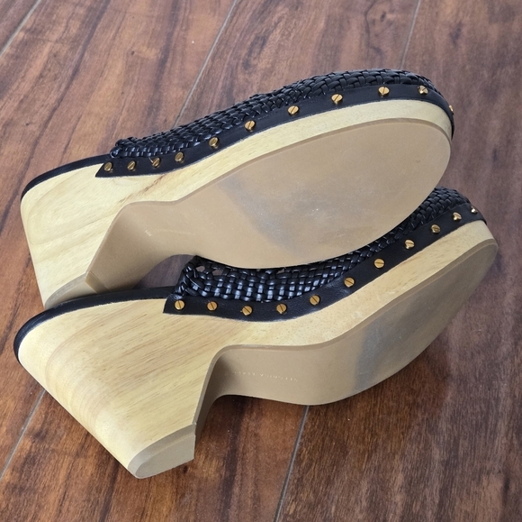 Veronica Beard Hardie Woven Leather Clogs Black Size 10 - Picture 10 of 12